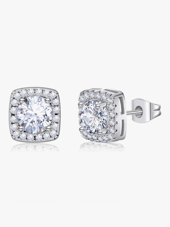 Amy Bee Jewelry Jewelry - White Gold Plated Cubic Zirconia Cushion Stud Earrings.